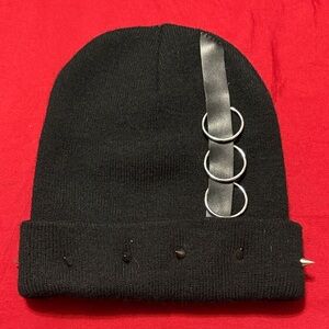 Hot Topic Black Beanie with Silver Rings